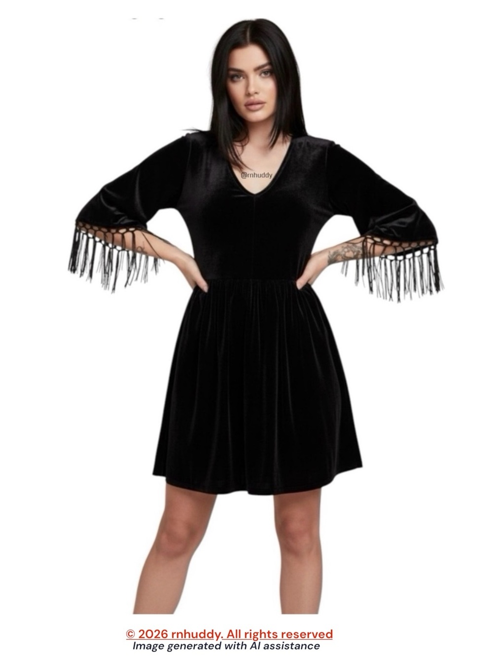 Midnight Hour XS black velvet fringe dress